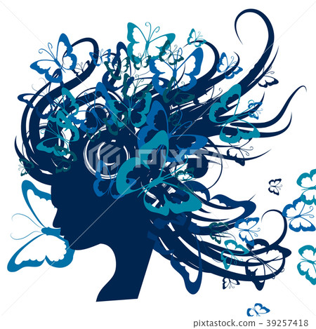 An abstract silhouette of a girl with her hair loo 39257418