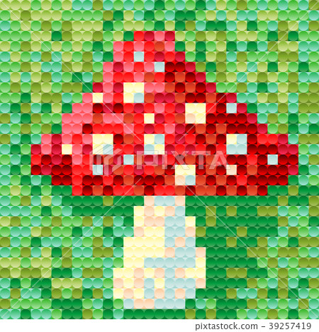 Amanita mushroom is painted in pixel style for ind Amanita mushroom is painted in pixel style for ind 39257419