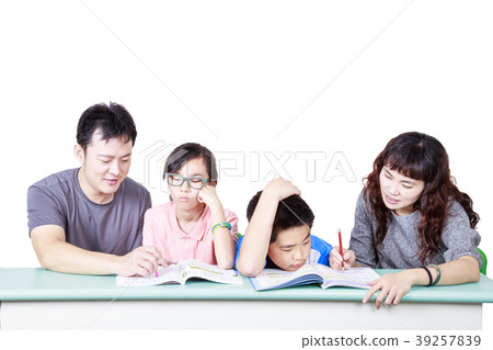 Happy family studying together 39257839