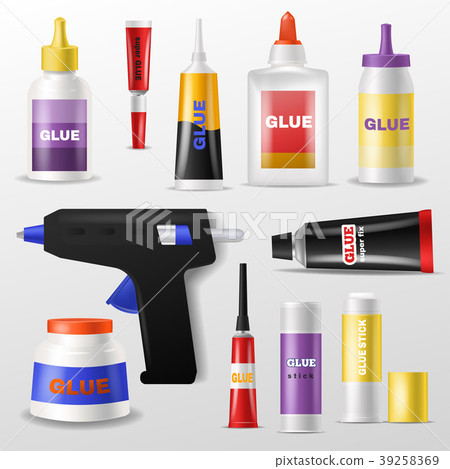 Glue vector gluestick and gluely liquid in bottle 39258369