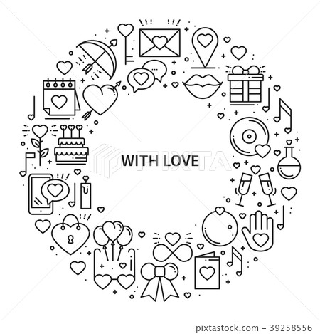 Circle frame with love symbols in line style. Love 39258556