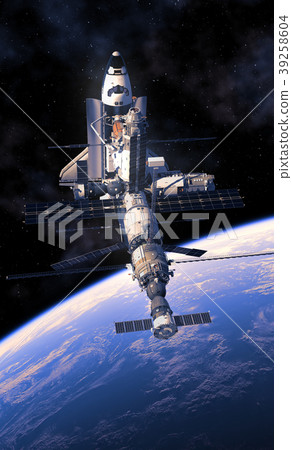 Space Shuttle And Space Station Orbiting Earth Space Shuttle And Space Station Orbiting Earth 39258604