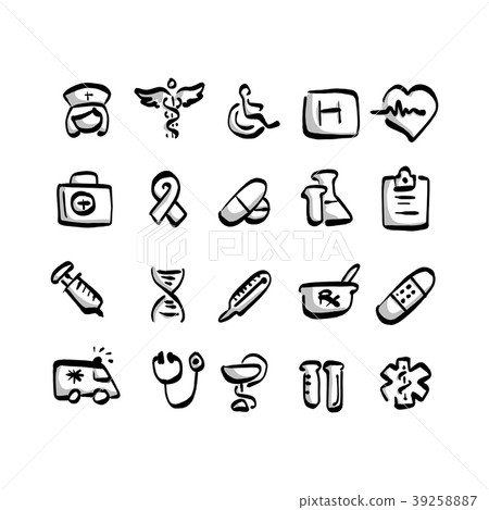 freehand medical icon set with gray shadow vector  39258887