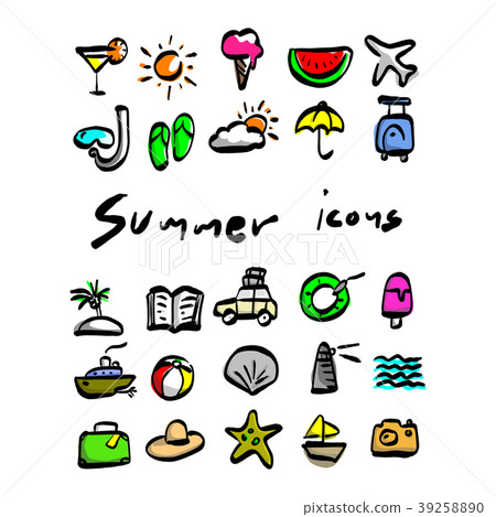 colorful summer icons vector illustration sketch 39258890