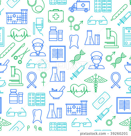 Medical Healthcare Thin Line Seamless Pattern 39260201