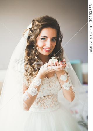 Luxury bride in white dress posing while preparing 39260288