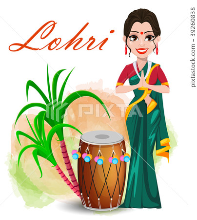 Happy Lohri greeting card with beautiful girl 39260838