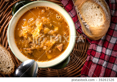 Traditional russian sour cabbage soup. Traditional russian sour cabbage soup. 39261526
