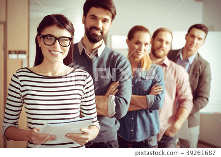 Cheerful nice woman being a team leader 39261687