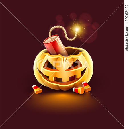 Jack-o-lantern pumpkin head with grimace 39262422
