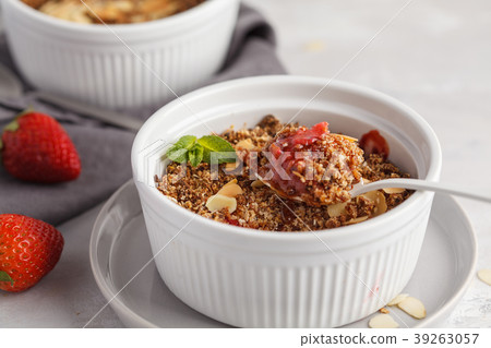 Homemade breakfast strawberry crumble. Homemade breakfast strawberry crumble. 39263057