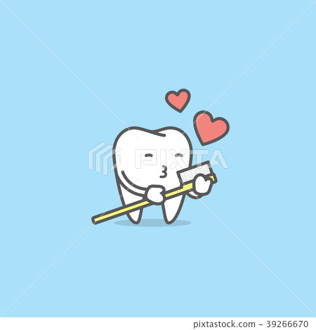 Tooth character love with toothbrush vector 39266670