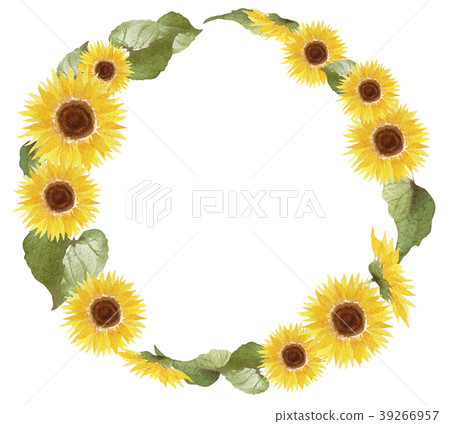 Sunflower frame watercolor illustration - Stock Illustration [39266957 ...