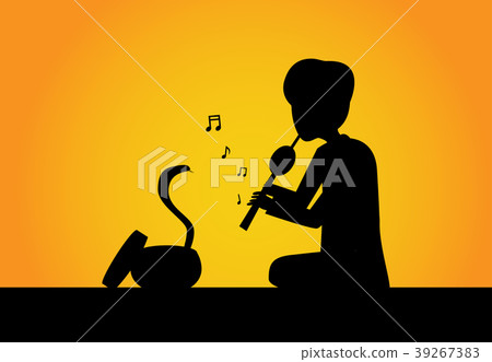 Snake charmer and cobra in silhouette vector art Snake charmer and cobra in silhouette vector art 39267383