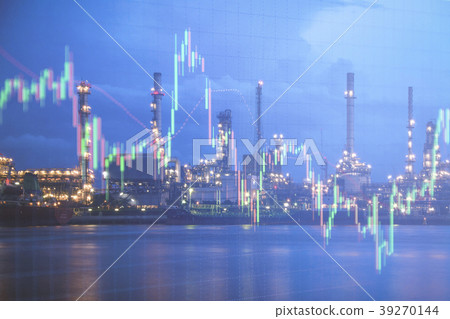 Oil refinery with candlestick graph background Oil refinery with candlestick graph background 39270144