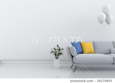 white interior living room with balloon. 3D render white interior living room with balloon. 3D render 39270605