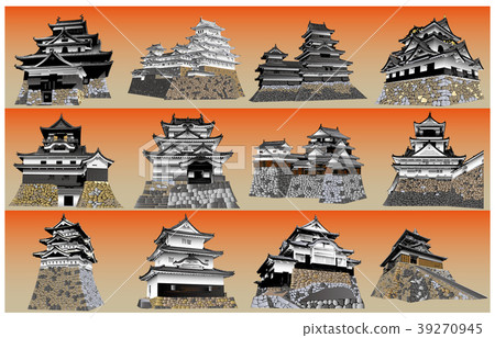 Japanese Castle extant Tenshu Sunset Back Japanese Castle extant Tenshu Sunset Back 39270945