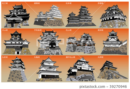 日本城堡現存Tenshu日落回 39270946