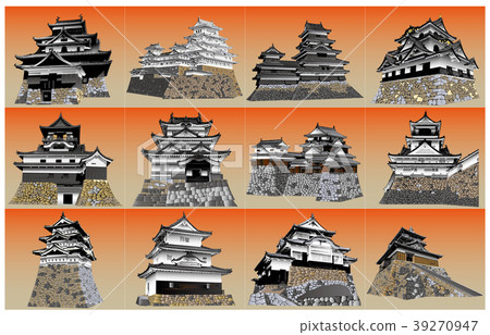 Japanese Castle extant Tenshu Sunset Back 39270947
