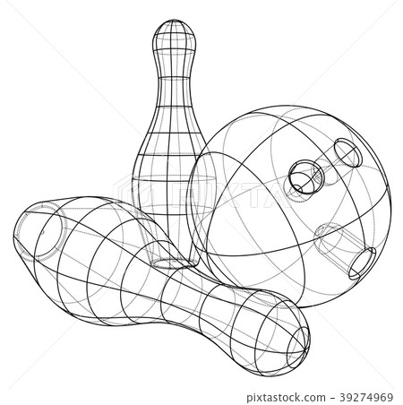 Bowling skittles and ball outline. Vector 39274969