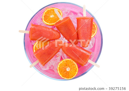 Orange juice popsicles sorbet, isolated on white Orange juice popsicles sorbet, isolated on white 39275156