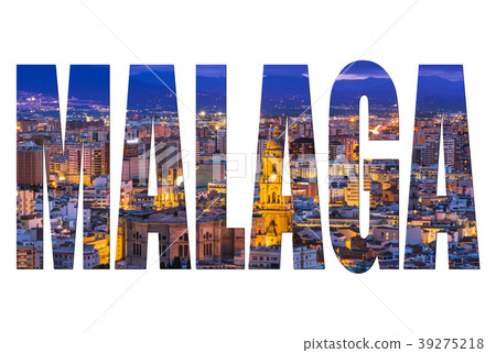 Malaga letters isolated, post card template 39275218