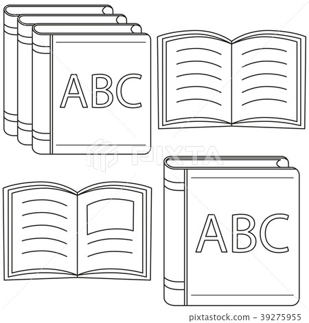 Line art black and white open close book set. 39275955