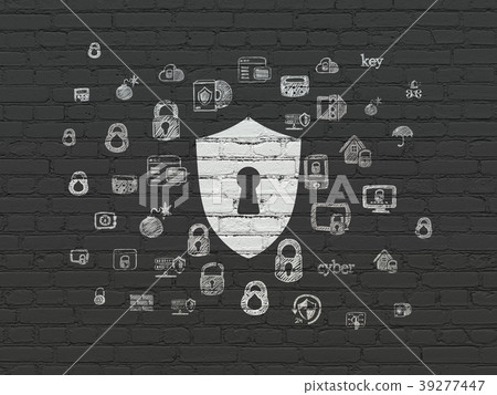 Protection concept: Shield With Keyhole on wall Protection concept: Shield With Keyhole on wall 39277447