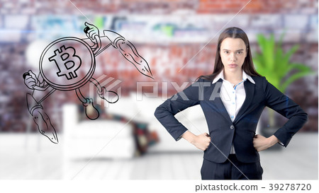 Surprised smiling young woman wearing a suit and 39278720