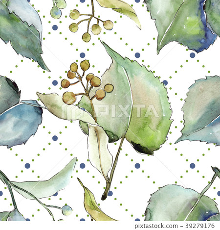 Linden leaves pattern  in a watercolor style. 39279176