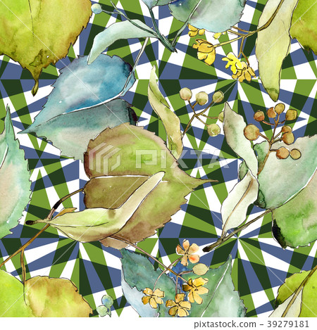 Linden leaves pattern  in a watercolor style. 39279181