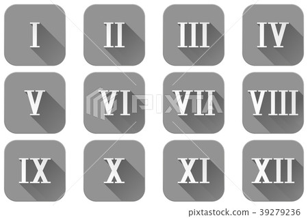 Roman numerals. Grey square icons 39279236