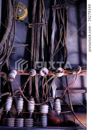 Dark industrial interior with metal rusty pipes Dark industrial interior with metal rusty pipes 39279349