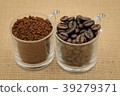 Coffee beans and Coffee ground powder on backgroun 39279371