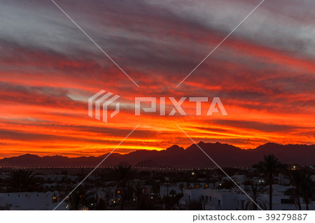 sunset in the mountains. Colorful orange sunset sunset in the mountains. Colorful orange sunset 39279887