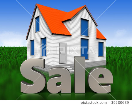 3d sale sign over meadow 39280689