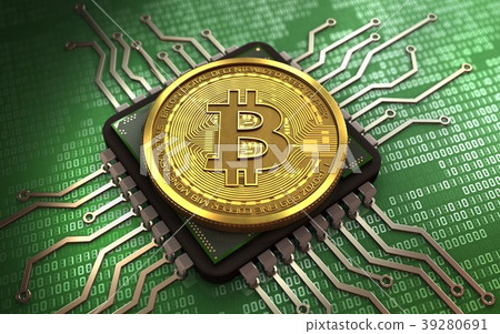 3d bitcoin computer chip 39280691