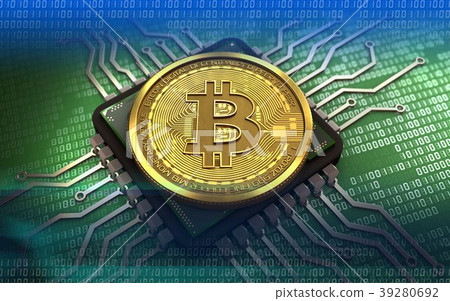 3d bitcoin computer chip 39280692
