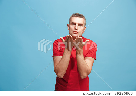 Portrait of attractive man with kiss isolated over 39280966