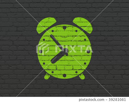Timeline concept: Alarm Clock on wall background Timeline concept: Alarm Clock on wall background 39281081