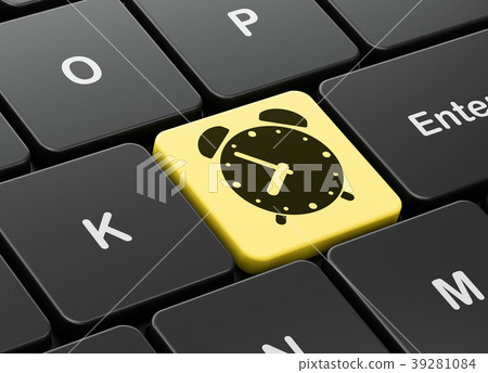 Timeline concept: Alarm Clock on computer keyboard Timeline concept: Alarm Clock on computer keyboard 39281084