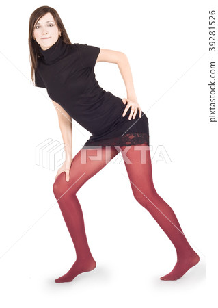 woman in red stockings posing over white 39281526