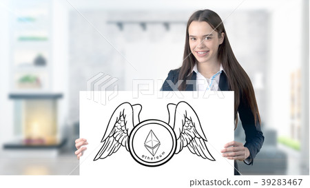 Ethereum sketch with young businesswoman in a suit Ethereum sketch with young businesswoman in a suit 39283467