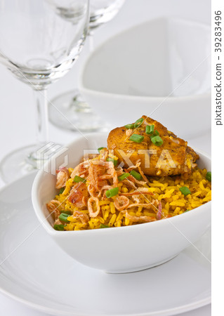 Modern thai food, Saffron rice with chiken. Modern thai food, Saffron rice with chiken. 39283496