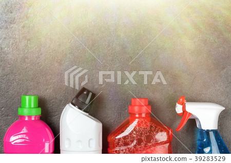 Cleaning supplies on grey background Cleaning supplies on grey background 39283529