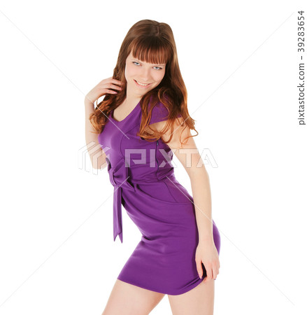 Fashion young brunette in magentas dress  39283654