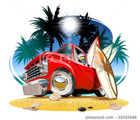 Cartoon retro camper pickup 39285696