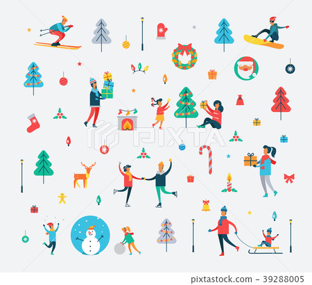 New Year Pattern of People and Holiday Symbols New Year Pattern of People and Holiday Symbols 39288005