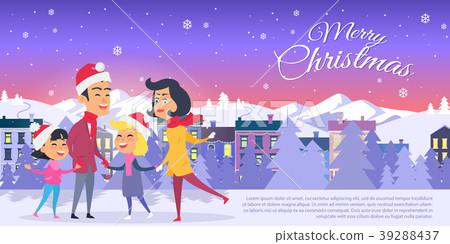 Postcard with Merry Christmas on City Background Postcard with Merry Christmas on City Background 39288437