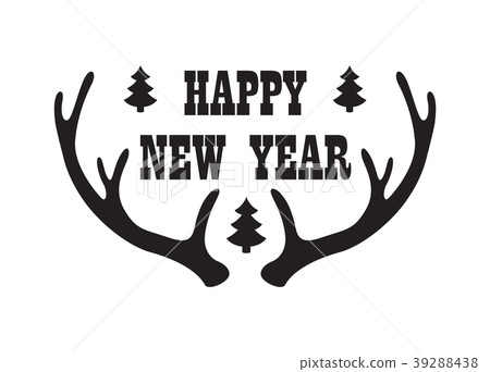 Happy New Year Inscription with Reindeer Horn Icon Happy New Year Inscription with Reindeer Horn Icon 39288438